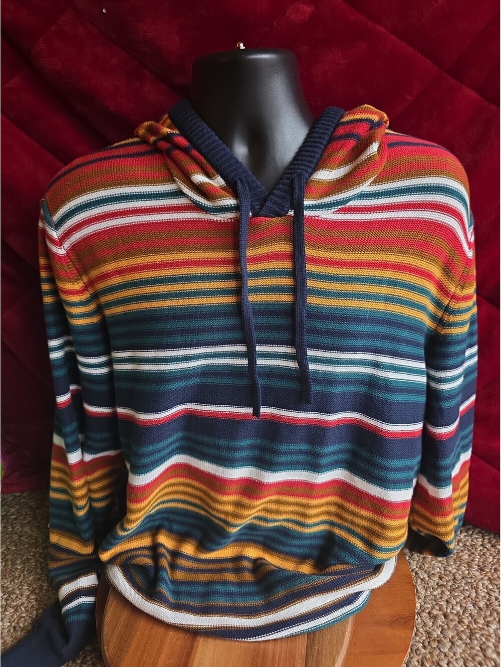 Sun + Stone Mens Colorful Cotton Stripe Hooded Sweater Hoodie Size XL